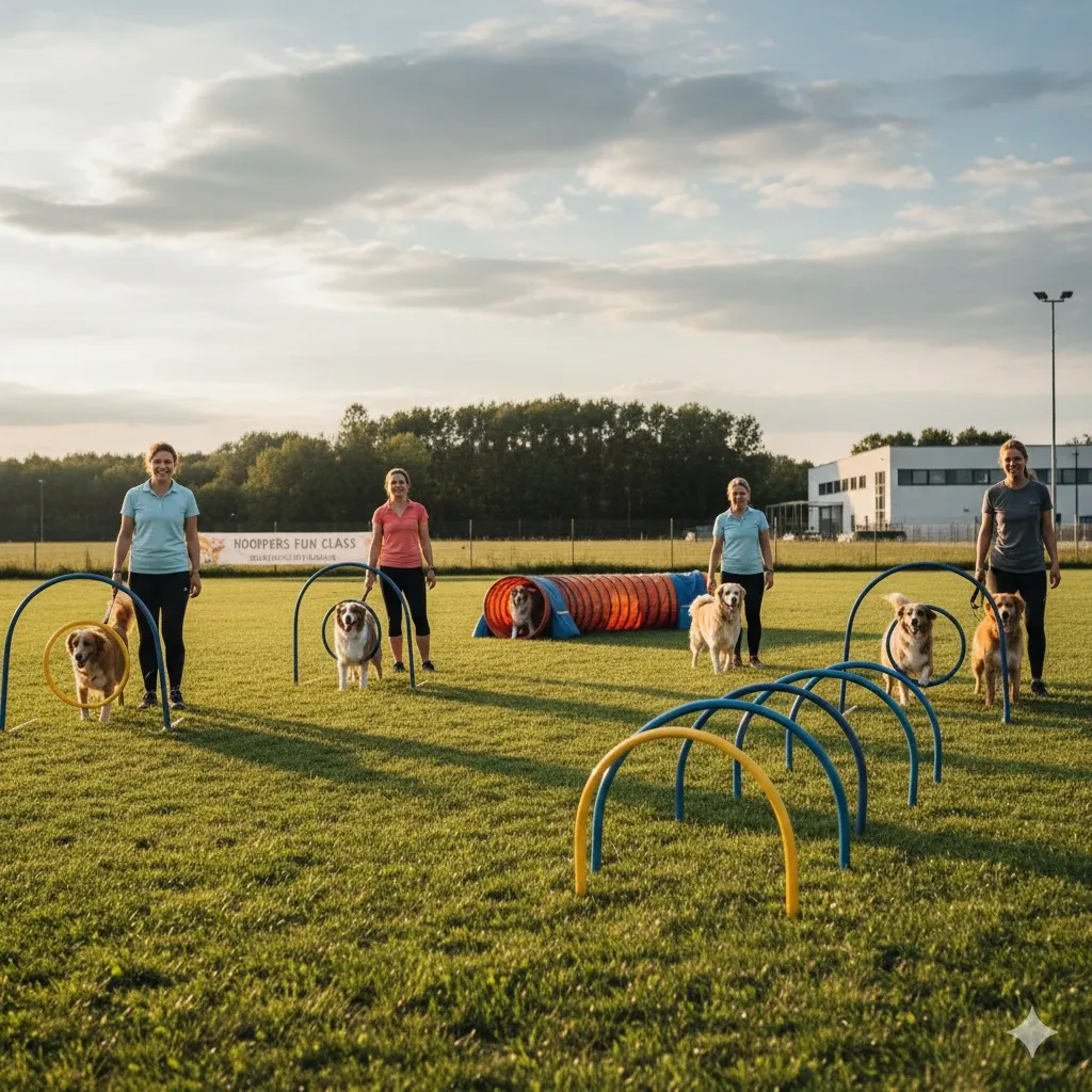 Un gruppo eterogeneo di cani di varie razze, taglie ed età.